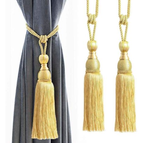 Paire d'embrasses de rideaux tressées à la main pour rideaux - Paire d'accessoires décoratifs pour fenêtre - Doré clair