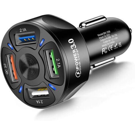 Chargeur de Voiture USB,Adaptateur de Chargeur de Voiture 4 en 1 Dispositif de Charge Rapide USB 7A 35W avec lumière LED pour véhicule Tout-Terrain SUV de Voiture 12-32V (1/5)