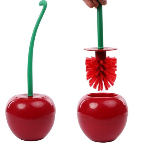 Brosse et Support de Toilette Cerise Brosse de Toilette Plastique Brosse Toilette Cerise Brosse WC Design Original Balayette WC Outil de Nettoyage de Salle de Bain Décoratif (1/5)