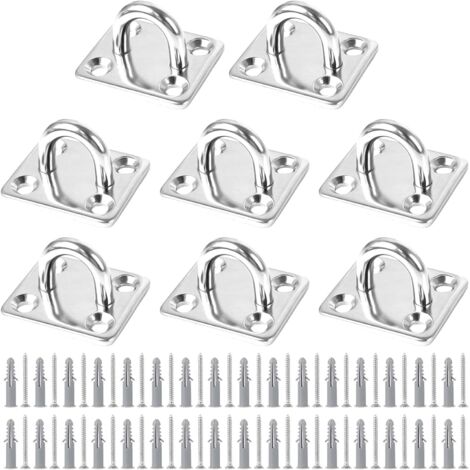 Aougo – Lot de 8 plaques à œillet en acier inoxydable – Fixation pour voile d'ombrage, bateau, plafond mural, balançoire, hamac – Capacité 50 kg