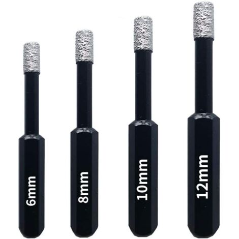Coffret 4 Forets diamant pour Carrelage, Céramique, Grès Cérame, Tuiles, Verre, Pierre. Professionnelles Mèches Diamantées Scies-Cloches - 6mm 8mm 10mm 12mm (1/5)