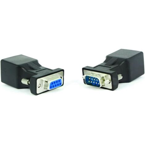 Adaptateur RJ45 vers RS232, Port série DB9 9 broches mâle vers RJ45 femelle Cat. 5e/6 Ethernet LAN Étendre adaptateur,2pcs(mâle + femelle)