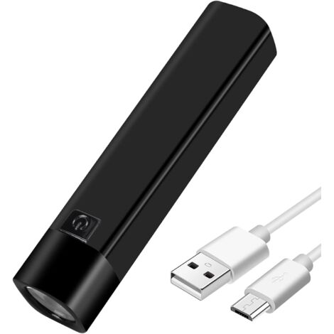 Lampe Torche LED USB Rechargeable 350 Lumens Lampe De Poche Mini Banque De Puissance Battery 1200 mAh 18650 Ultra Puissante Feu De Côté Torches(Noir)