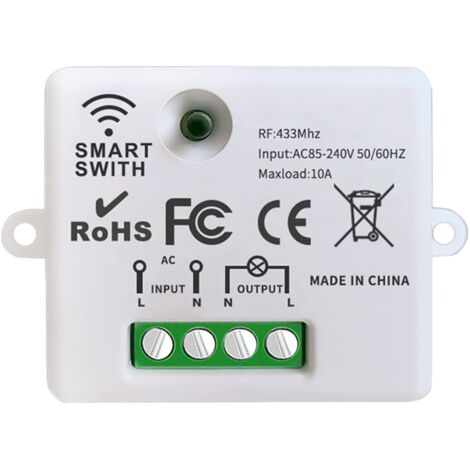 Aougo – Interrupteur d'éclairage sans fil RF 433Mhz – Contrôleur relais 10A – Installation facile – Pour éclairage jusqu'à 1500W