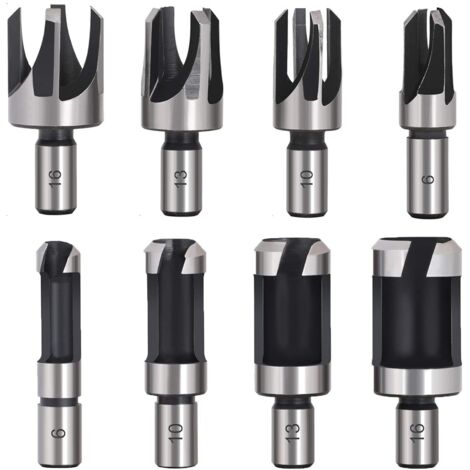 Osqi – Mèche à bois pour perceuse – Lot de 8 fraises à bouchonner 6/10/13/16mm – Acier au carbone revêtu titane – Coupe nette sans éclat (1/4)