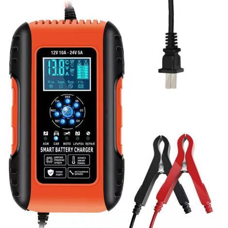 Chargeur de Batterie Intelligent 10A 12V/5A 24V, Chargeur Batterie Mainteneur et Automatique Réparation Fonction Portable avec Écran LCD, pour Voiture Moto Camion, AGM, Gel, Wet, SLA NPTERBL (1/5)