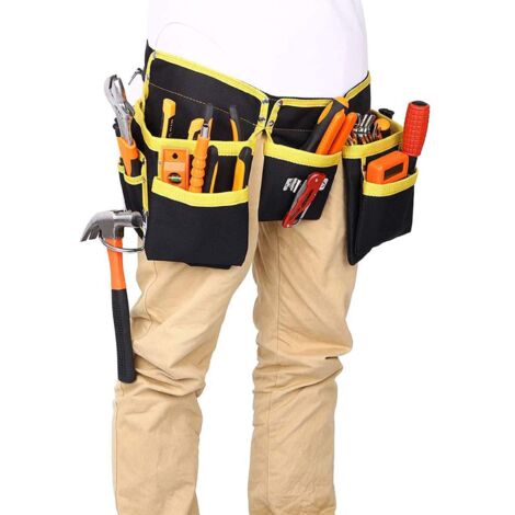 Ceinture porte-outils avec 11 poches, porte outils,en tissu Oxford imperméable, avec sangles réglables, pour électriciens, charpentiers, constructeurs (1/5)