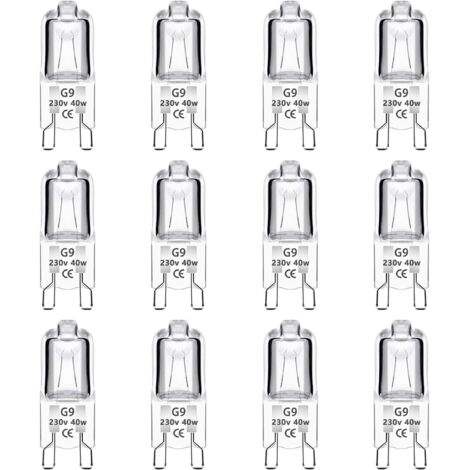 Aougo – Lot de 12 ampoules halogènes G9 40W 230V – Dimmables 0-100% – 480LM blanc chaud 2700K – Base G9 bi-pin – Éclairage uniforme sans scintillement