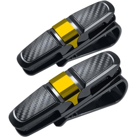 Lot de 2 Clips de Lunettes pour Pare-soleil de Voiture, Automobile Supports Organiseurs pour Lunettes de Soleil Carte Ticket - Noir + D'or (1/5)