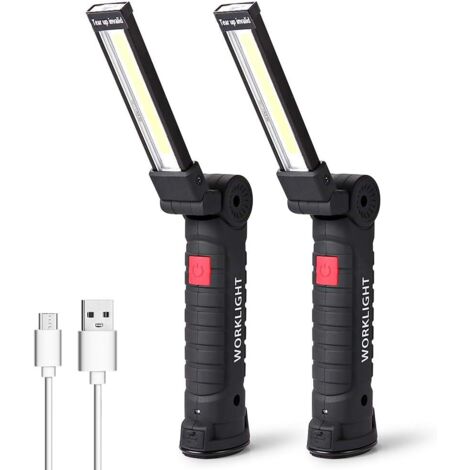 Lampe de Travail LED Lampe Torche Baladeuse LED Lampe Atelier LED Rechargeable Lampe d'Inspection Lampe de Poche Base Magnétique , Camping, d'urgence Petit,2 Pièces (1/5)