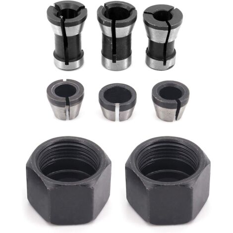 6 Pièces HSS Tête de Mandrin, 6 mm 6.35 mm 8 mm Tête adaptateur Convertisseur pour perceuses Machine de Gravure, pour rogneuse Menuiserie électrique Pince de routeur Titulaire +2 écrous