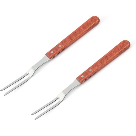 2Pcs Fourchette à Découper Fourchette à Viande en Acier Inoxydable Fourchette de cuisson avec Poignée en Wooden Bâtonnets à rôtir 33 3 cm pour Viande et Volaille Fourchette à Hot Dog (1/5)