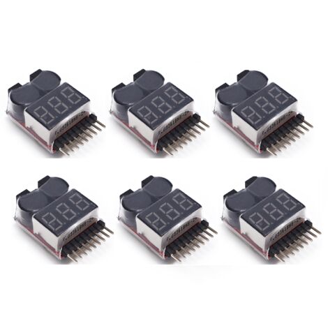 1-8s Lipo Testeur de Batterie Moniteur Sonnerie Basse Tension Alarme Vérificateur de Tension avec Indicateur LED pour Lipo Life LiMn Batterie Li-ION (6PCS) (1/4)