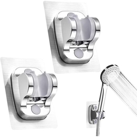 2 Pièce Support Douchette Mural Support Douche Sans Percage Détachable Avec à Angle Réglable Imperméable pour Pomme Accessoire Salle de Bain Hôtel (Argent) (1/5)
