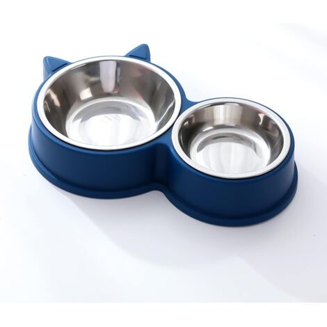 Gamelle pour Chat, Gamelles Doubles, Gamelle Chat en Acier Inoxydable Ensemble, Mangeoirs et Abreuvoirs pour Chat Chiots Hamsters Lapins Petits Animaux(Bleu
