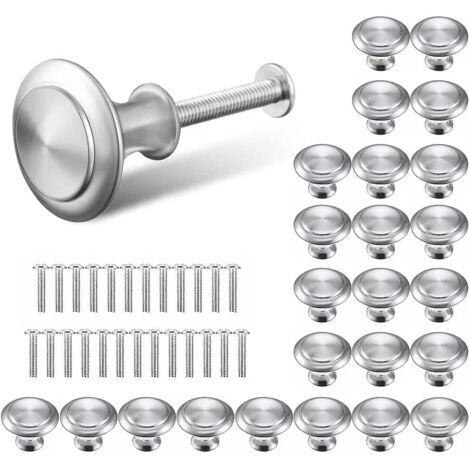 Argent Tiroir de Porte Poignée,Boutons de Porte Rond Boutons,Poignées de tiroir Rondes Argentées,30mm Bouton de Meubles s'appliquent à Poignées de Meuble pour Placard Armoire Cuisine (25 Pièces)