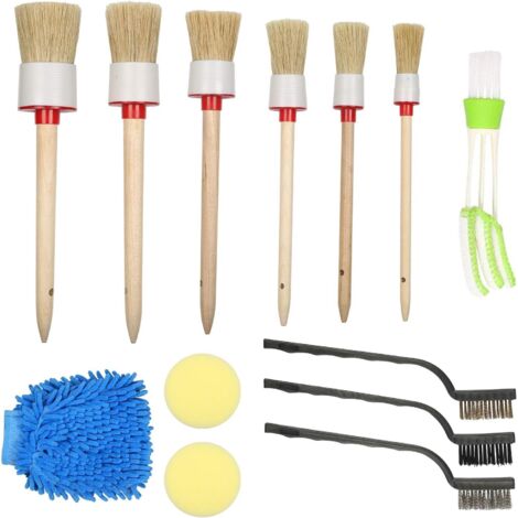 Kit de Brosses de Lavage pour Voiture 6 Pcs Pinceaux de Détail d'Auto en Taille Difféfante et 3 Brosses Métalliques avec Manche Gant de Lavage pour Automobile Brosse Aveugle Eponge Nettoyage (1/5)