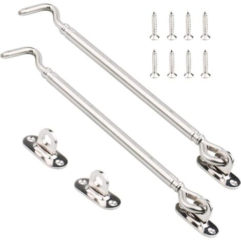 Aougo – Crochet de cabine en acier inoxydable – Loquet de porte pivotante 205 mm – Installation facile – Pour fenêtres et portails – Paquet de 2