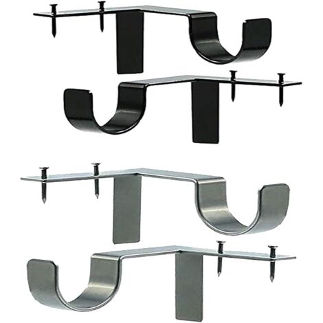 Aougo – Supports tringle à rideau sans perçage – Lot de 4 – Installation facile sans vis – Métal argent et noir – Pour intérieur moderne