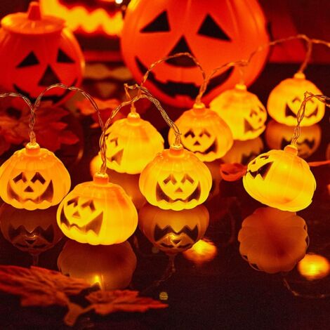 Guirlande Lumineuse Halloween Citrouille – 20 LED Orange, 3 M, étanche IP65, Minuterie 6h/18h, Alimentation Piles