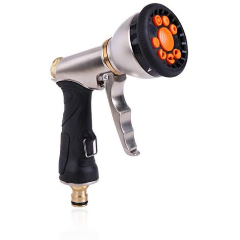 Pistolet D'arrosage Metal, de Jardin Pistolet à Haute Pression, 9 Modèles Réglables Spray D'arrosage, pour Arroser Les Plantes, Nettoyer Les Passerelles et Les Voitures de Lavage (1/5)