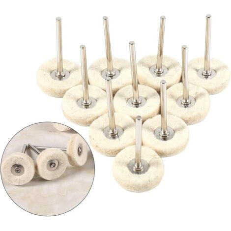 10pcs Tampon de polissage Roue de Polissage Laine Roue de Polissage Circulaire en Forme de Roue tête de meulage avec poignée Outil Rotatif pour métal en Aluminium en Acier Inoxydable Chrome Bijoux