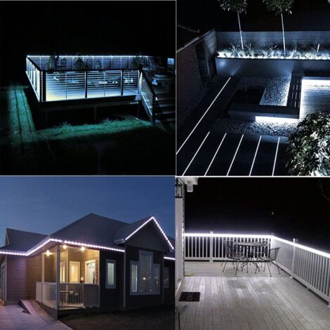 Bande Lumineuse Solaire Extérieure 12m - Étanche, 8 Modes, Télécommande, LED Découpables - Pour Terrasse, Jardin, Balcon (blanc Chaud)