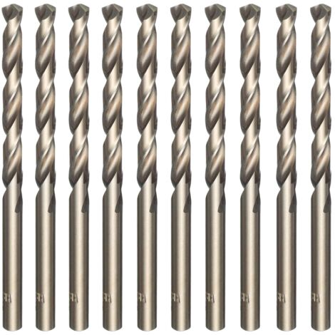 Lot de 10 forets hélicoïdaux dorés en acier rapide M35 et cobalt - Pour percer l'acier inoxydable, les aciers durs, la fonte, le cuivre, l’aluminium, le bois et le plastique - 5 mm x 86 mm