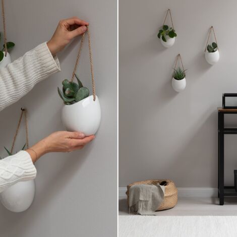 Lot De 6 Pots De Fleurs Muraux En Céramique Avec Corde - Décoration Suspendue Pour Intérieur, Balcon Et Jardin