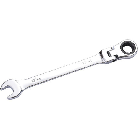 Clé plate mixte à fourche/classique 12 mm - vers clé à cliquet à tête articulée 12 mm anneau/oeil - longueur 15 cm - non réversible/métrique - manche droite polie - en acier (1/5)
