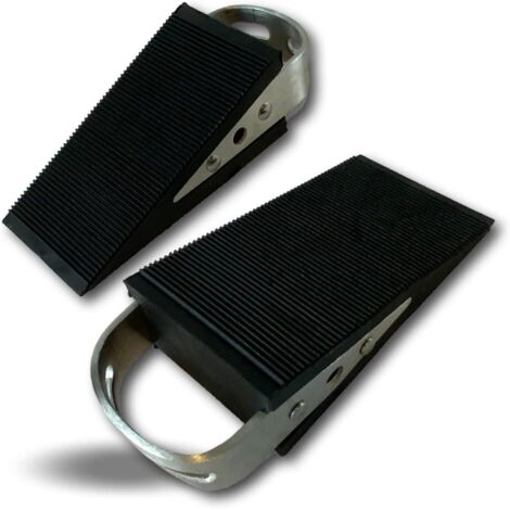 Boîte de 2 Cales Caoutchouc Dur  Butée en Forme de Coin  avec anses de préhension en tôle  Antidérapant et Anti-Rayures  Bloque Porte  Butoir à Poser au Sol CALPOR2c, Noire