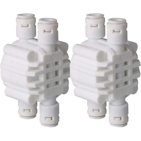 2 Pcs 1/4 inch 4 Voies Auto Shut Off Valve, Pousser Les raccords pour Le Système De Filtre À Eau Osmose Inverse Ro (1/5)