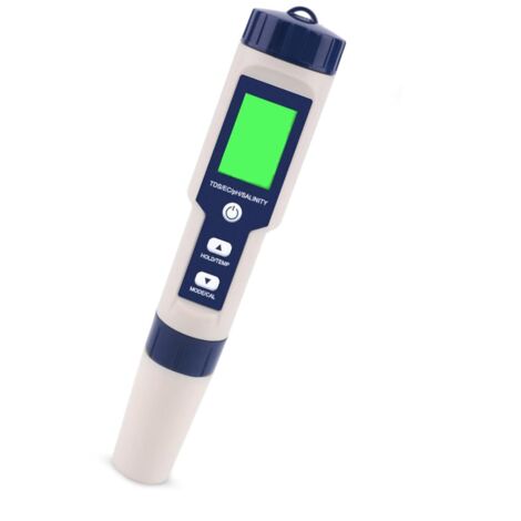 Aougo – PH-mètre 5 en 1 pour analyse de l'eau – Testeur de qualité pour piscines, aquariums, culture hydroponique – Sonde titane, étanchéité IP67