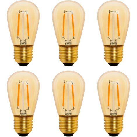 S14 Ampoule LED à Filament Vintage E27, 1W Amber Edison Remplacement 10W Incandescence, Non Dimmable, Blanc Chaud 2200K, AC 220V, Lot de 6
