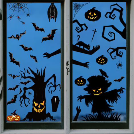 2 Feuilles Halloween Fenêtre Autocollants,Stickers Vitre Halloween,Décoration de Fenêtre Halloween,Stickers Muraux Halloween pour Décoration de Fête D'Halloween (1/5)