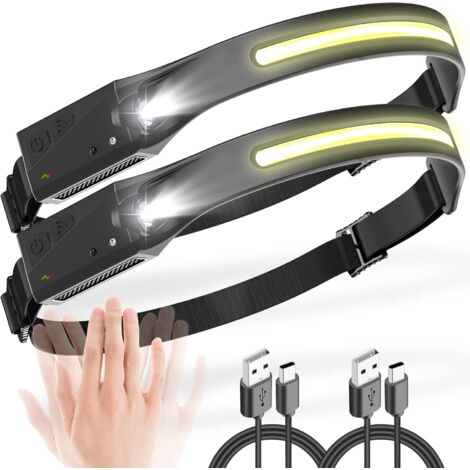 Lampe Frontale Rechargeable, 2 Brillant 350 Lumens et 5 Modes d'éclairage 1200mAh Lampe Frontale Led Ultra Puissante, 230° Grand Angle IPX4 Légers Lampe Frontale pour Pêche, Camping