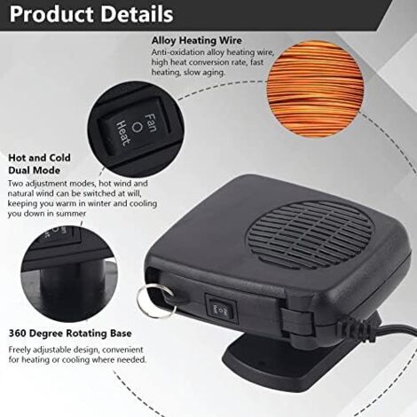 Chauffage De Voiture 12V 150W 2-en-1 – Dégivreur Portable Chauffant & Ventilateur Rafraîchissant, Rotation 360°