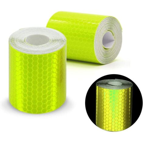 Lot de 2 rouleaux de ruban adhésif vinyle autocollant de 3 m x 50 mm, réflexion prismatique haute intensité, ruban de sécurité/marquage, jaune (1/5)