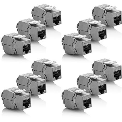 12x Module Keystone CAT 6a Jack - Blindé STP Connecteur RJ45 Installation Snap-In Montage Câble Brut CAT 500Mhz 10GBit/s