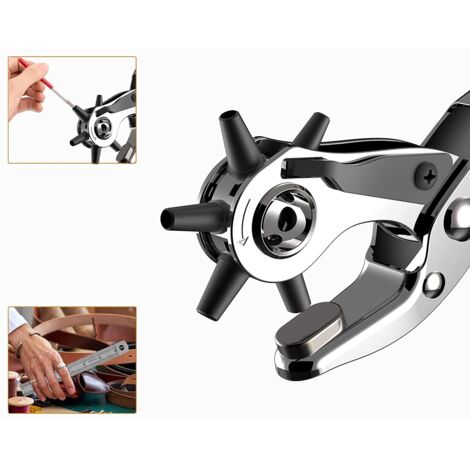 QWORK® Pince perforatrice pour cuir, pince perforatrice réglable en V-forme avec 6 tailles têtes de perforation, pour cuir, plastique