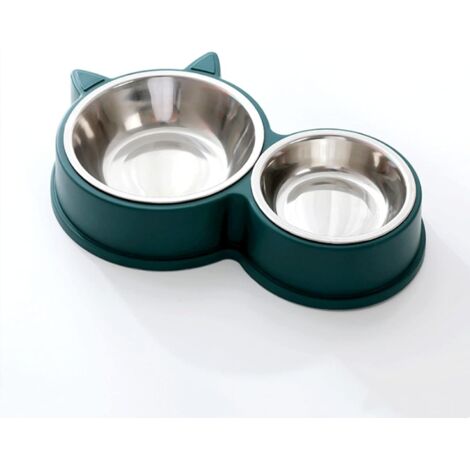 Aougo – Gamelle double pour chat en acier inoxydable – Antidérapante et hypoallergénique – Facile à nettoyer – Pour nourriture et eau (1/5)