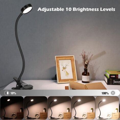 Lampe de Bureau LED Lampe de Lecture 3 Modes de Couleur 10 Niveaux de