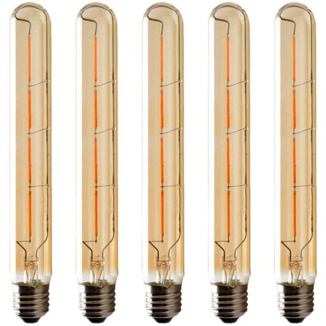 Aougo – Lot de 5 ampoules T225 tube LED E27 6W blanc chaud – Verre ambré décoratif – AC 220-240V – Économie d'énergie 90%