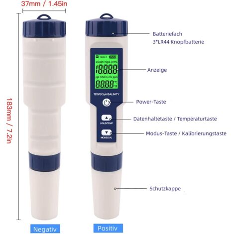 PH Mètre 5 En 1 Numérique - Testeur PH/TDS/EC/SALT/TEMP Avec Étalonnage Automatique Pour Eau, Hydroponie Et Aquarium