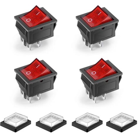 Aougo – Pack de 4 interrupteurs à bascule étanches – 4 broches DPST – 2 positions ON/OFF – Lumière rouge rétro-éclairée – Pour montage en bateau (1/5)