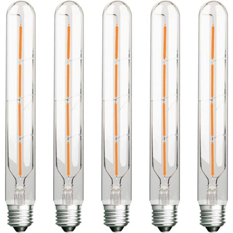 Aougo – Lot de 5 ampoules LED tube E27 4W – Équivalent 40W – Blanc chaud 2700K – Verre transparent – 360° d'éclairage – AC 220-240V