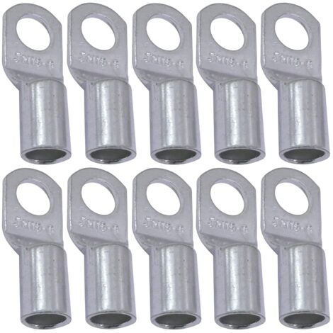 Aougo – Lot de 10 cosses électriques à oeillet tubulaire – Ø6mm – Non isolées – Pour conducteur 16mm² – Alliage de cuivre – Montage par sertissage