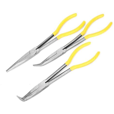 3pcs Pinces à Bec Long en Acier au Carbone Pinces Extra Longues avec Pointe Droite Coudée Pour Électriciens Craft Outil Set (1/5)