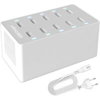 Station de Charge USB, hub Chargeur USB de 50 W à 10 Ports, Chargeur USB multiport avec Smart Detect, Compatible avec iPhone, Galaxy, Tablette iPad et Autres appareils de Charge USB