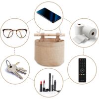Mirrwin Lot De 3 Sacs Muraux à Suspendre - Organiseur En Toile Et Bois, Rangement Pour Salle De Bain, Chambre, Cuisine (Gris)